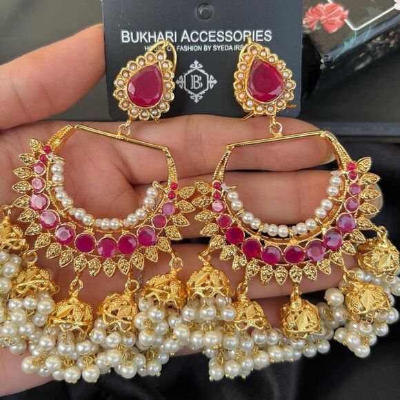 BUKHARI JEWELRY HEERAMANDI PAKISTANI BRIDAL JHUMKI LARGE EARRINGS - Picture 3 of 7
